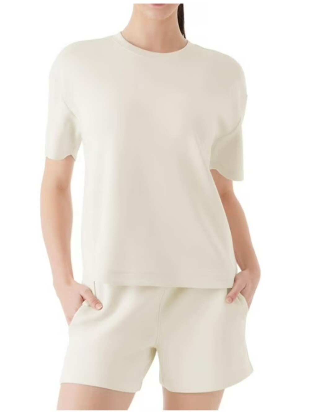 Member Mark Set Relaxed Cream Short-Sleeve Tee with Drawstring Waist Detail
